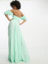 ASOS DESIGN Tall sweetheart neck off shoulder pleated maxi dress in sage green