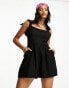 Фото #3 товара Influence linen look tie strap playsuit in black