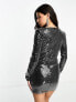 Kyo The Brand sequin keyhole detail with tie mini dress in gunmetal 36 - фото #3