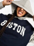 Фото #3 товара ASOS DESIGN oversized colourblock hoodie with boston graphic in grey marl and navy