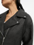 ASOS DESIGN Curve washed faux leather longline biker jacket in black