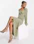 Фото #4 товара ASOS DESIGN 70s drape front wrap midi dress in khaki