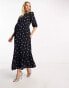 Фото #8 товара Nobody's Child Maternity Rachel puff sleeve midi dress in blue spot print