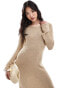 Pretty Lavish sequin long sleeve knit maxi dress in champagne gold