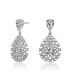 Sterling Silver with White Gold Plated Clear Pear with Round Cubic Zirconia Lace Cluster Drop Earrings