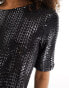 Фото #6 товара JDY exclusive sequin long t-shirt in silver & black