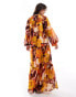 ASOS DESIGN high neck smock maxi dress with frill detail in blurred floral print verschwommenes Blumenmuster, 46 - фото #3