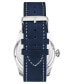 Men's Quartz Blue Genuine Leather with White Contrast Stitching Strap Watch 44mm