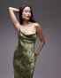 Фото #4 товара Topshop cowl midi slip dress placement lace in green print