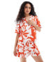 Фото #1 товара ONLY bowling shirt co-ord in red abstract flower print