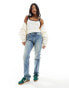 Stradivarius STR Petite straight leg jean with stretch in mid blue Голубой, 38 - фото #3