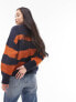 Topshop knitted boucle stripe jumper in rust and blue