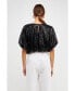 Women's Sequins Cropped Puff Top