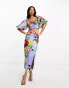 Фото #6 товара ASOS DESIGN midi pencil skirt with side split and rouleau button detail co-ord in purple floral print