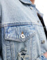 Фото #3 товара COLLUSION co-ord denim trucker jacket with rips in lightwash