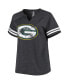 Фото #2 товара Women's Heather Charcoal Green Bay Packers Plus Size Logo Striped Raglan Notch Neck T-shirt