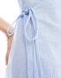 SNDYS linen blend tie side wrap mini dress in light blue Синий, S - EU 36 - фото #2