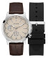 ფოტო #1 პროდუქტის Men's Multi-Function Brown Genuine Leather Watch 44mm Gift Set