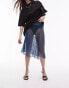 Topshop sheer dobby mesh panelled 90s length skirt in gunmetal blue