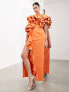 Фото #3 товара ASOS EDITION premium raw edge one shoulder ruffle maxi dress in orange