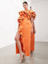 ASOS EDITION premium raw edge one shoulder ruffle maxi dress in orange