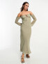 ASOS DESIGN cold shoulder long sleeve tie front bias maxi dress in khaki