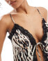 Miss Selfridge satin tie front cami top in animal print