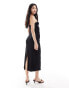 Stradivarius bandeau textured midi dress in black