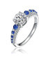 Фото #1 товара Sterling Silver Rhodium Plated with Sapphire Cubic Zirconia Engagement Ring