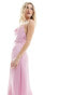 Vila – Bridesmaid – Maxikleid aus Satin in Pastell-Lavendelrosa mit Wasserfallausschnitt