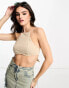 Фото #1 товара Bershka satin halterneck tie back top in sand