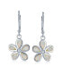 White Plumeria Flower Created Opal Dangling Earrings For Women .925 Sterling Silver Lever Back October Birthstone