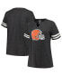 Фото #1 товара Women's Heather Charcoal Distressed Cleveland Browns Plus Size Logo Notch Neck Raglan Sleeve T-shirt