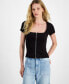 ფოტო #1 პროდუქტის Juniors' Square-Neck Double-Zip Tee