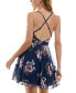 ფოტო #2 პროდუქტის Juniors' Surplice-Neck Foil Print Tulle Dress