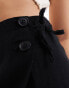 Фото #2 товара Monki linen wrap tie detail mini skirt in black