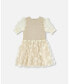 Фото #1 товара Little Girls Elbow Sleeve Dress With Tulle Skirt Glittering Beige - Toddler|Child