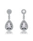 Sterling Silver White gold Plated Pear Drop Cubic Zirconia with Circle Post Earrings