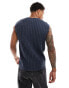 Фото #4 товара ASOS DESIGN relaxed knitted washed cable knit tank in navy