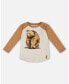 Фото #1 товара Big Boys Raglan T-Shirt With Print Brown And Beige Mix