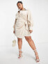 Фото #7 товара In The Style Plus x Terrie Mcevoy satin wrap mini shirt dress in stone