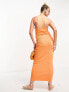 Фото #2 товара ASOS DESIGN Maternity knitted maxi dress with twist front in colour block in pink & orange