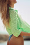 Pointelle knit oversize polo sweater