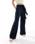 Фото #4 товара JDY linen mix tie wide leg trouser in navy