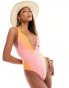 Фото #1 товара Simmi plunge cross back strappy tie waist swimsuit in pink and orange ombre