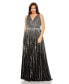 Women's Plus Size Sequined Striped Sleeveless V Neck A Line Gown