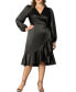 ფოტო #1 პროდუქტის Women's Plus Size Serena Satin Long Sleeve Wrap Dress