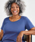 ფოტო #3 პროდუქტის Women's Cotton Short-Sleeve Scoop-Neck Top, XS-4X, Created for Macy's