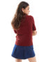 & Other Stories knitted rib polo collar top with deep button front and crochet trim in deep red