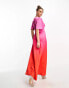 Flounce London flutter sleeve wrap front maxi dress in ombre pink and red